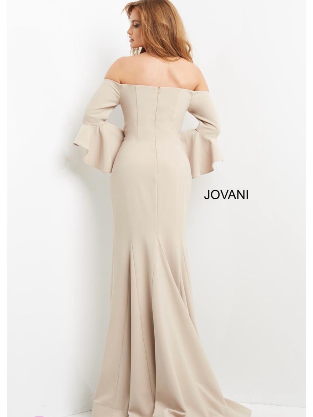 Jovani Dark Green Off-Shoulder Ruffle Sleeve Evening Gown - Picture 6 of 7